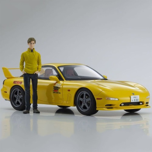 하비몬[레진모델｜완성품] [#KSR18D02] 1/18 Original Initial D Mazda RX-7 FD3S Yellow w/Keisuke Takahashi Figure[상품코드]-